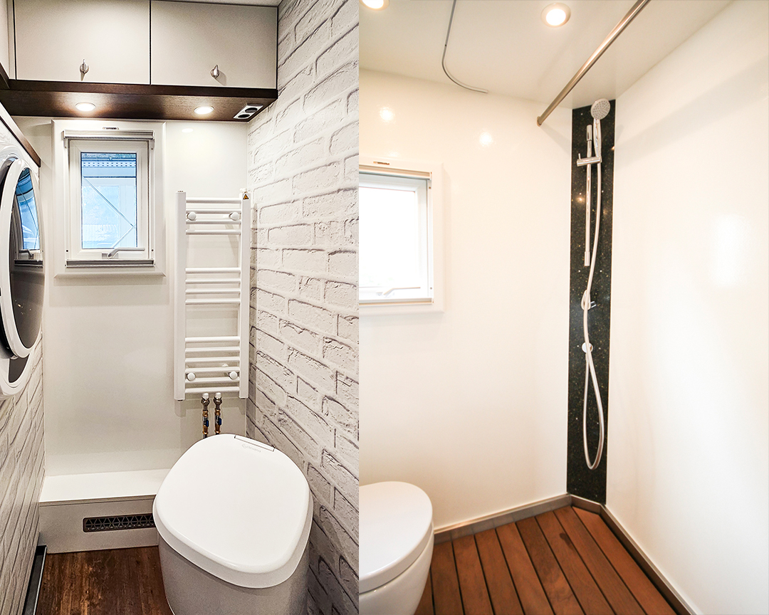 Badezimmer, Bad mit WC, Dusche, Waschmaschine