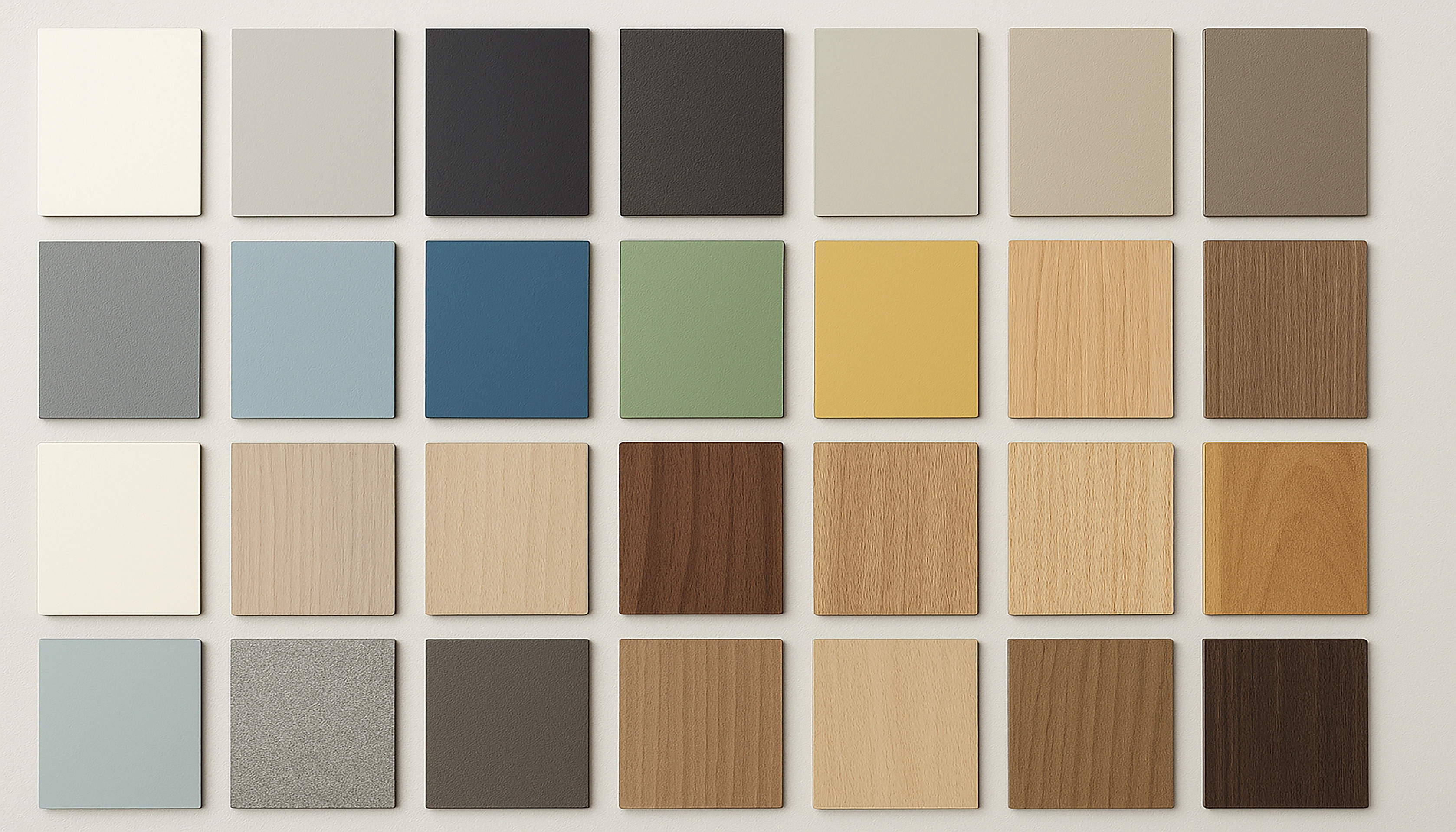 Farb- und Materialkarte, Möbelfronten in verschiedenen Farben